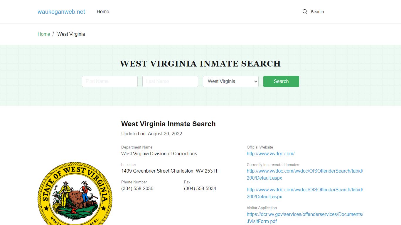 West Virginia Inmate Search – West Virginia Division of Corrections ...